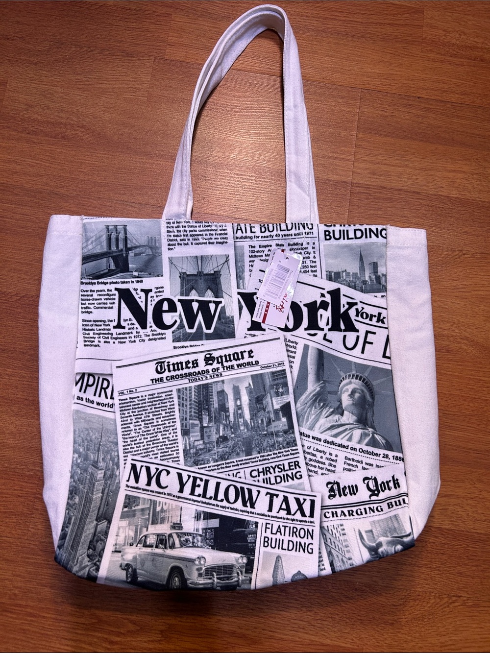 Canvas New York Print Tote Bag in White